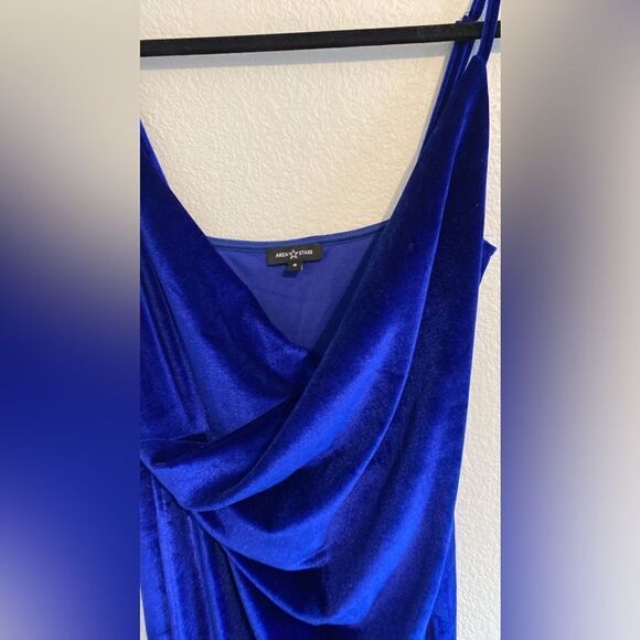 DOUBLE CRAZY Velvet Knotted Front Slit Royal Blue Dress - Picture 5 of 6